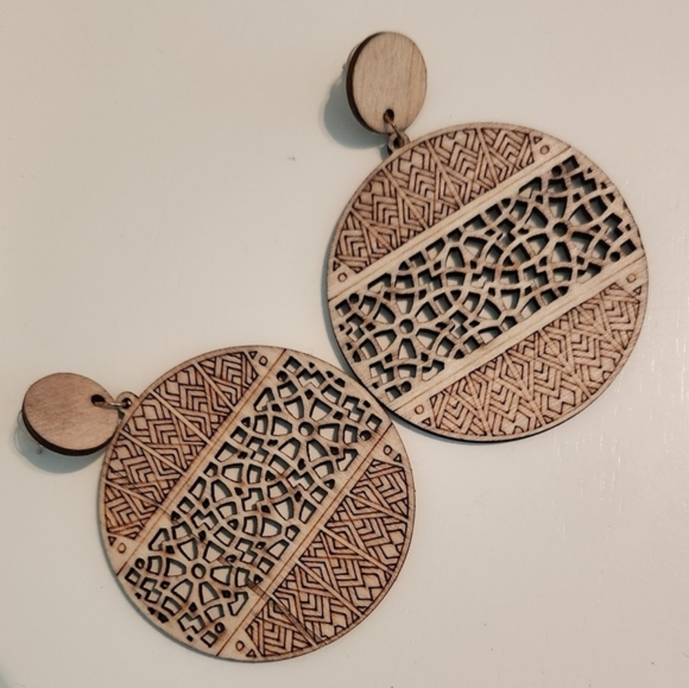 Wooden Laser Cut Circular Earrings